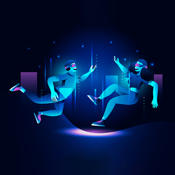 Cartoon Characters Falling into Virtual Space
