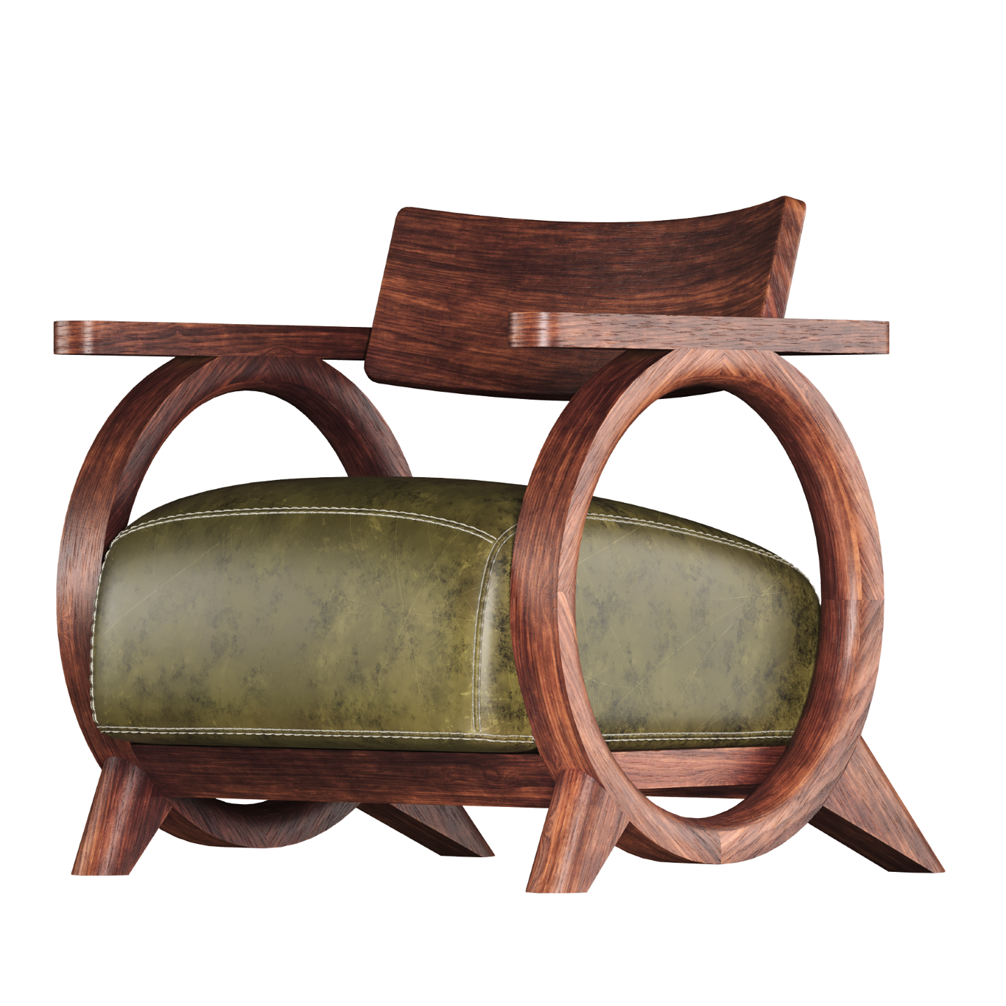 Front view of the El Tiempo Lounge Chair 3D model– Leather