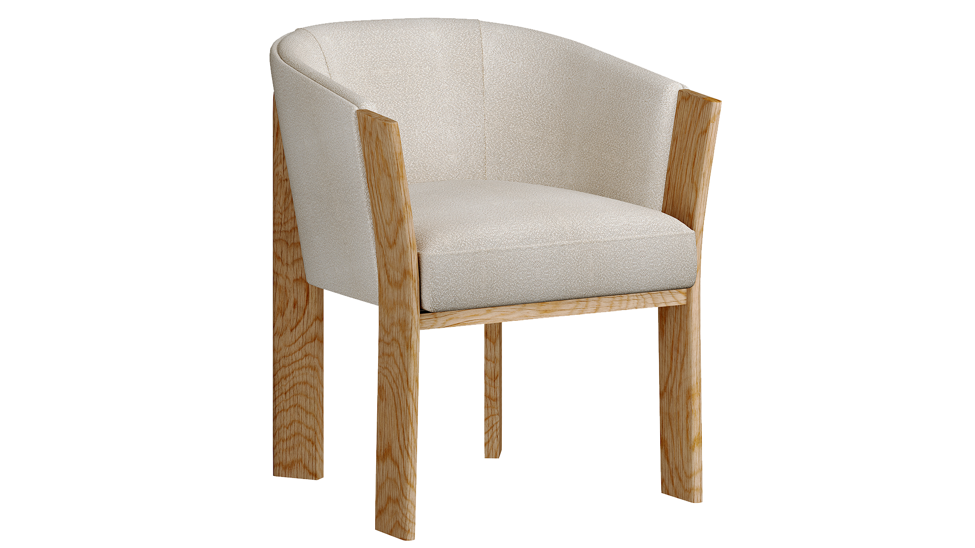 Front view of 3D modeled Vical Nara Chair. White Fabric