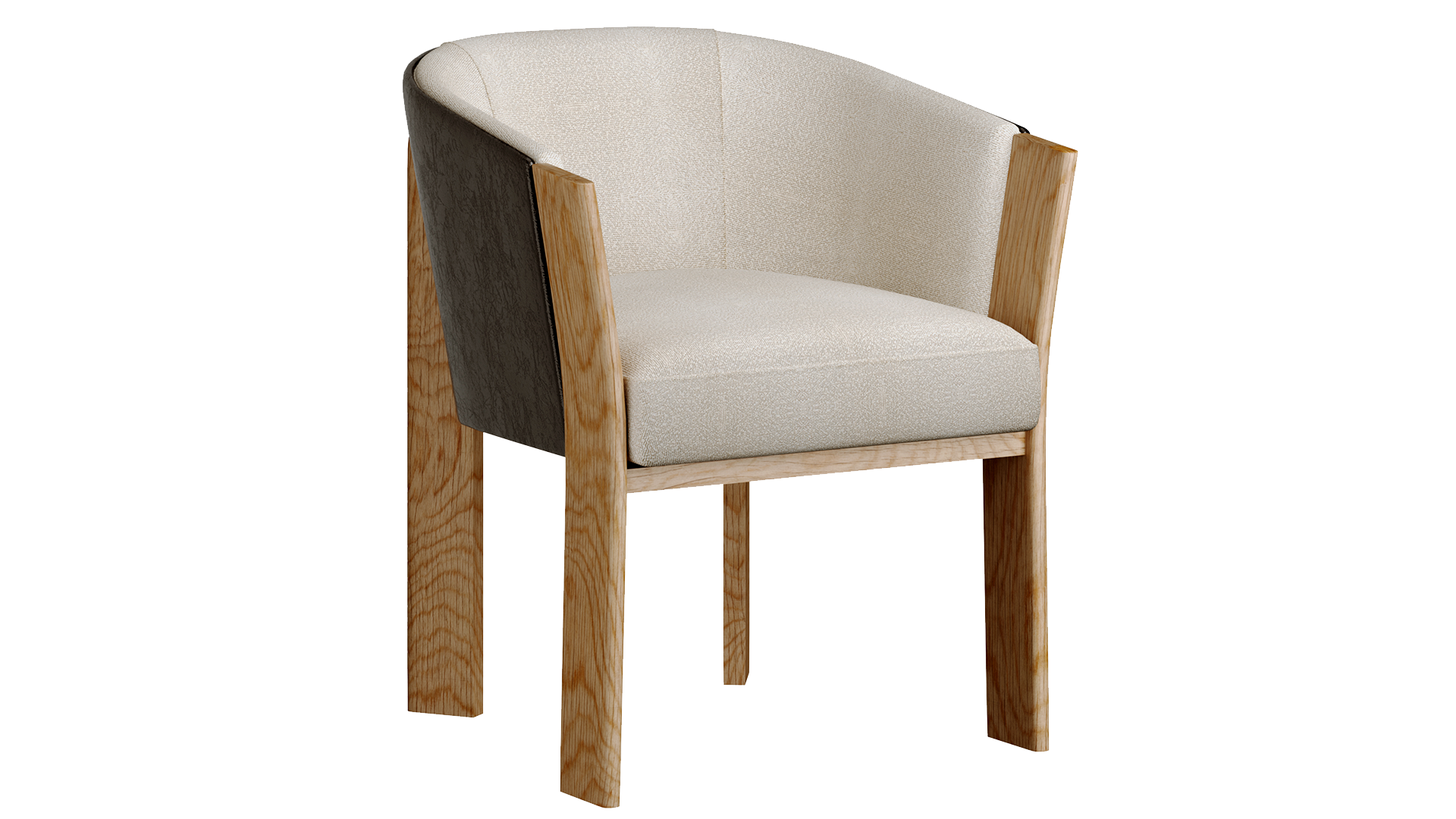 Front view of 3D modeled Vical Nara Chair. Black Leather