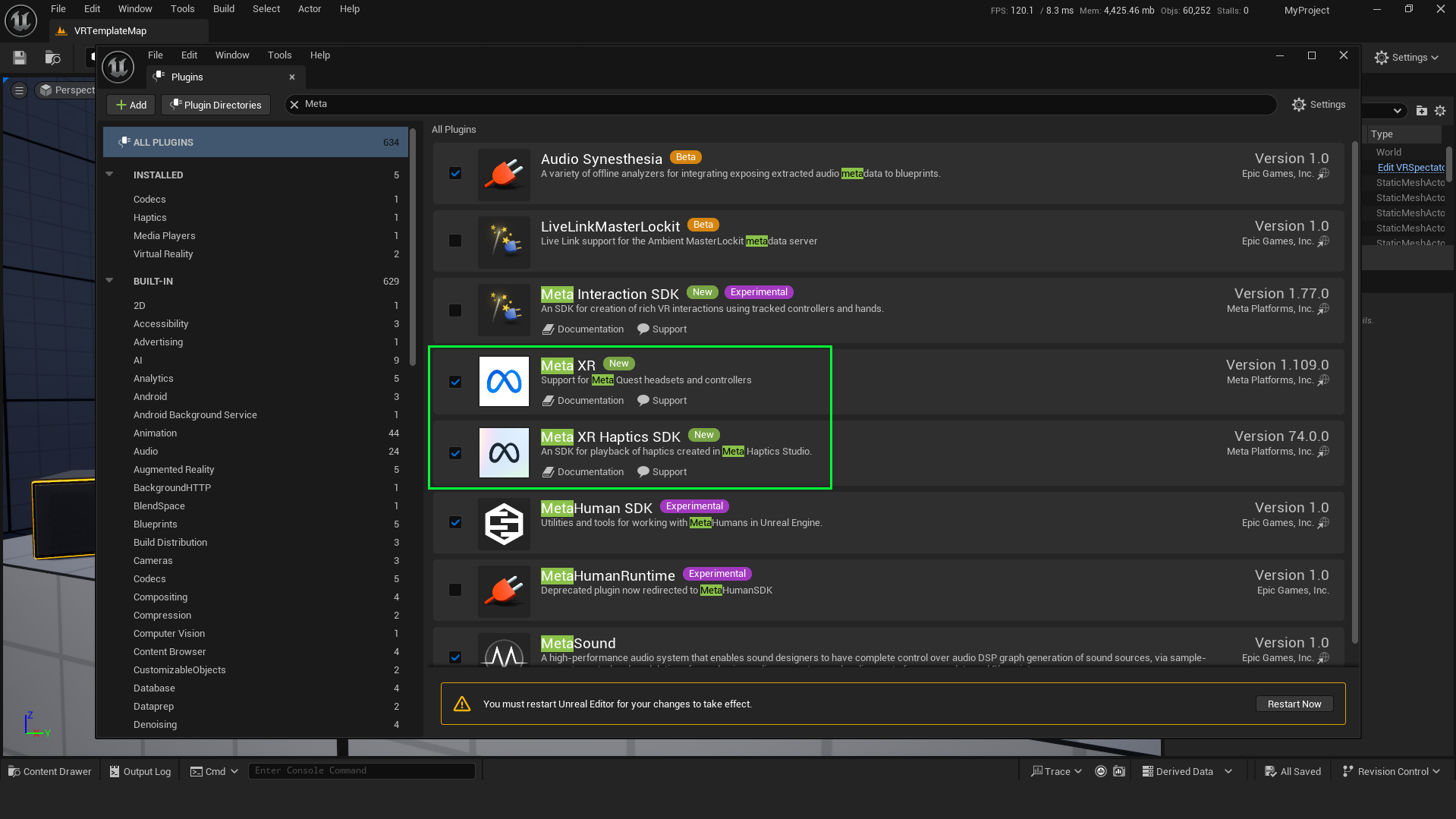 Enabling the required plugins in Unreal Engine.