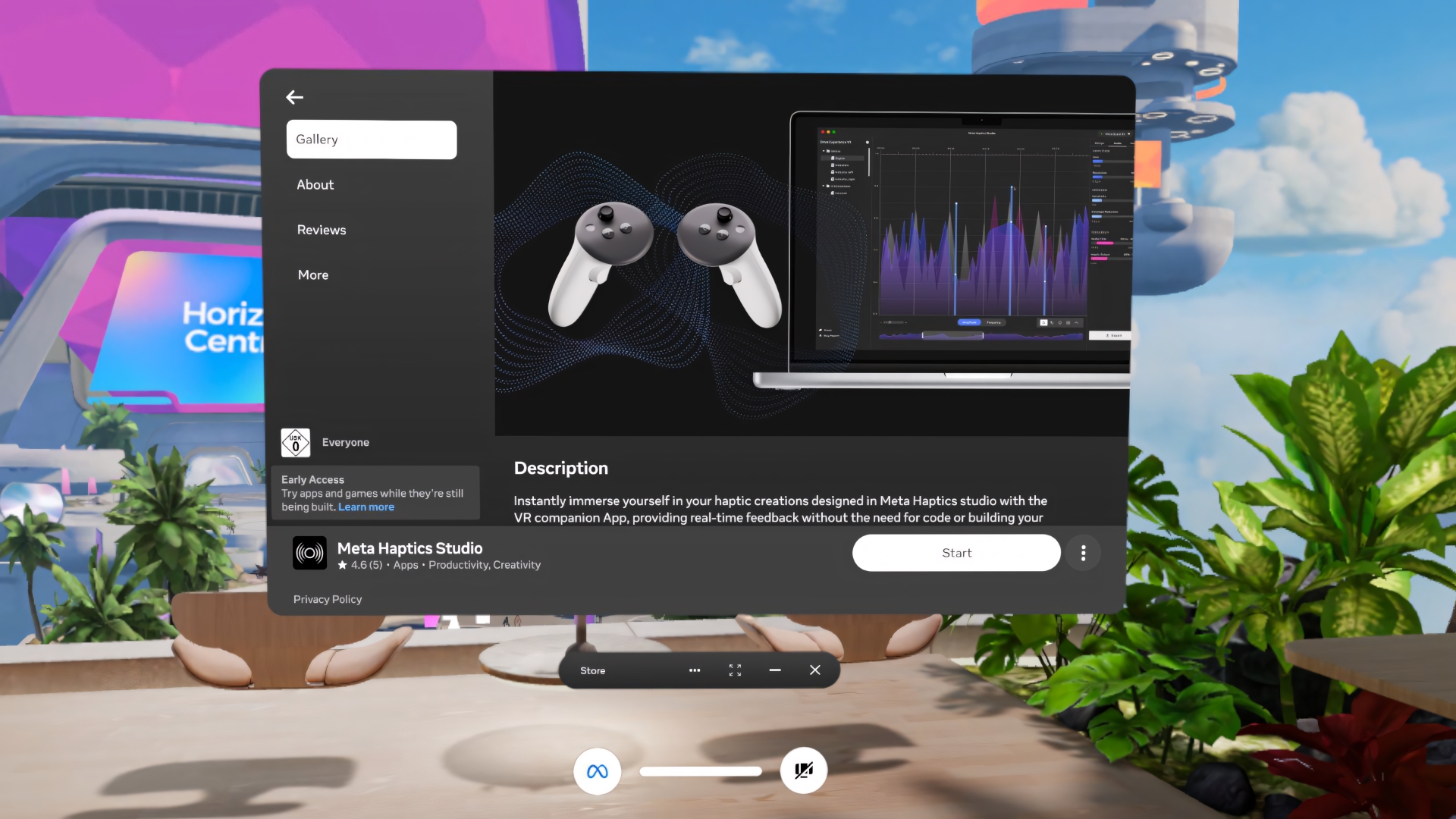 The Haptics Studio app page in the Quest Store.
