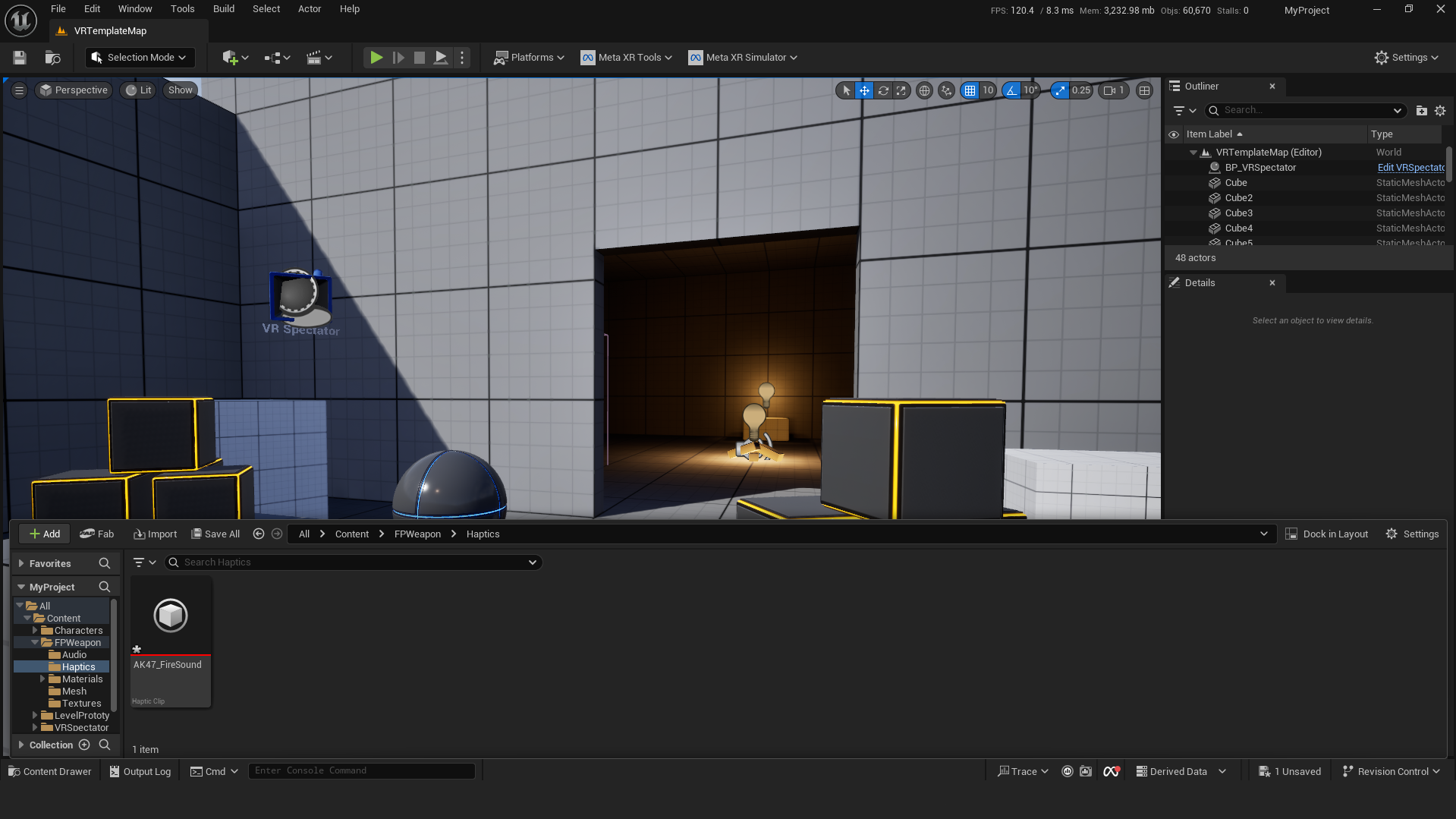Importing the haptic clip into Unreal.