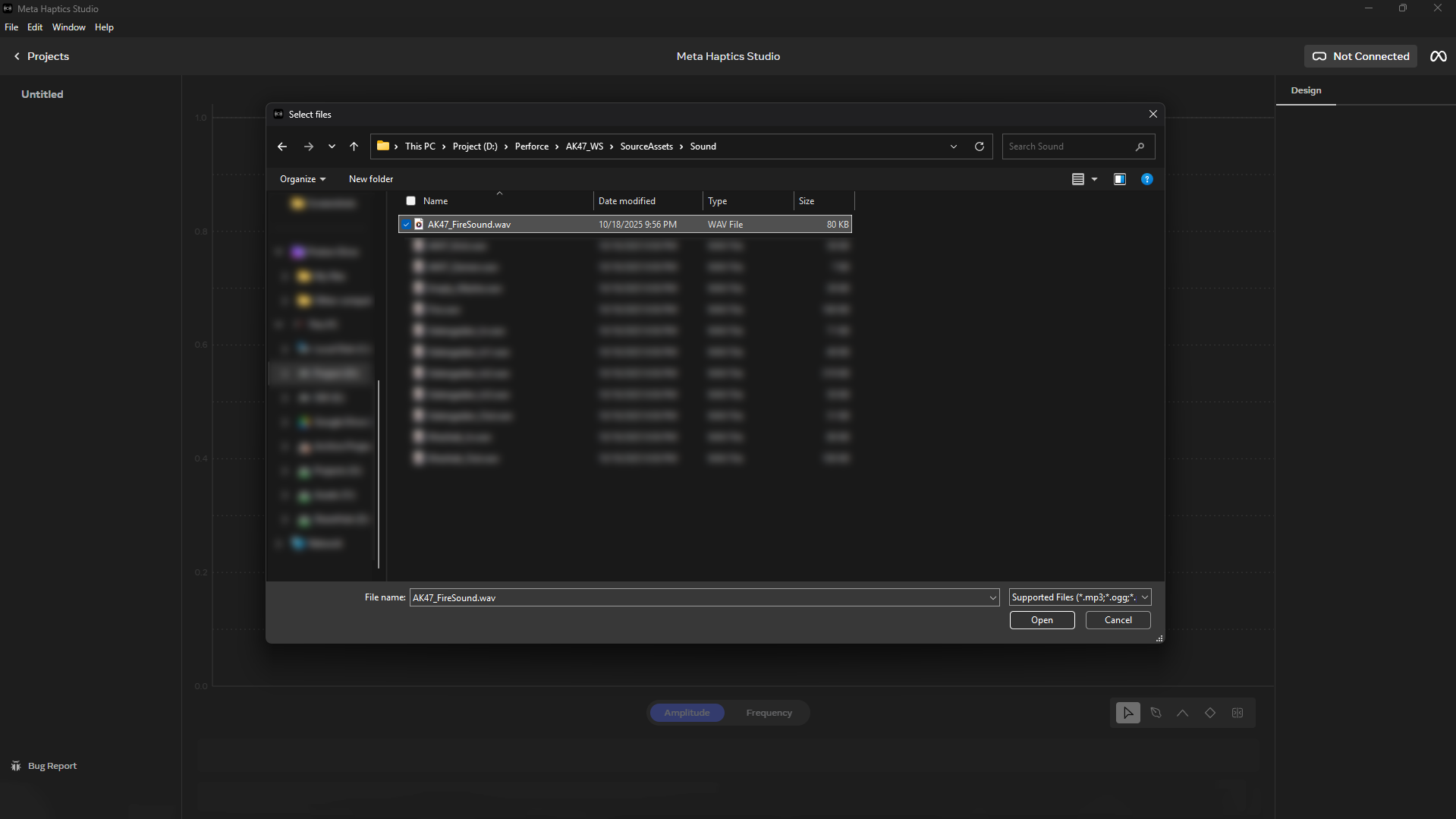 Opening a .wav sound file.