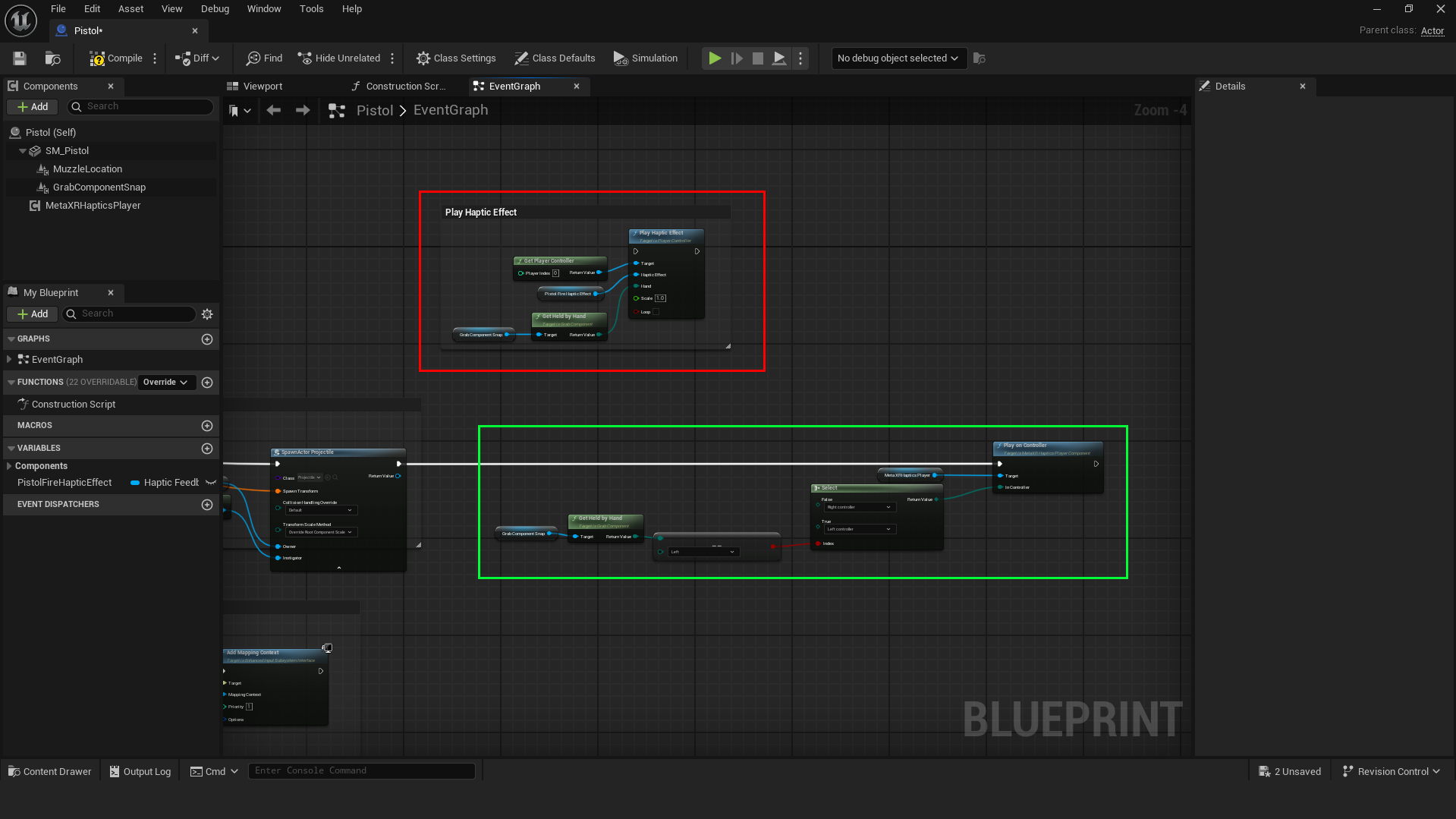 The final Blueprint logic to trigger the effect.