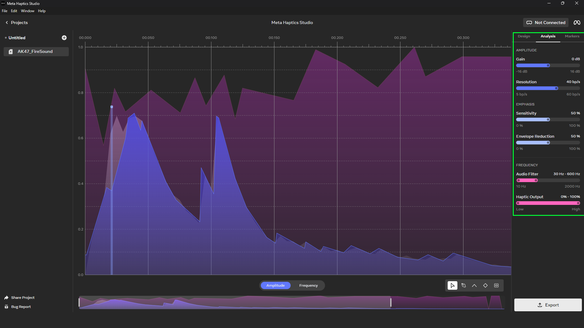 Editing the haptic clip parameters.