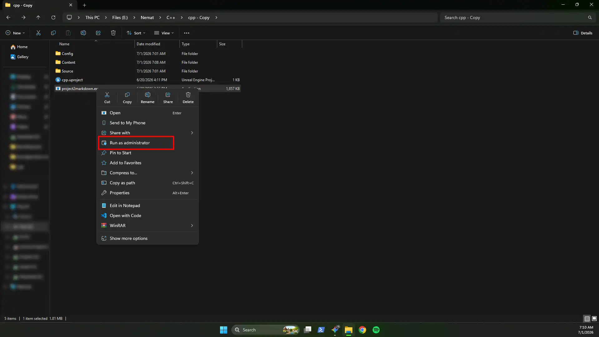 Place exe and run as administrator inside cloned UE5 folder