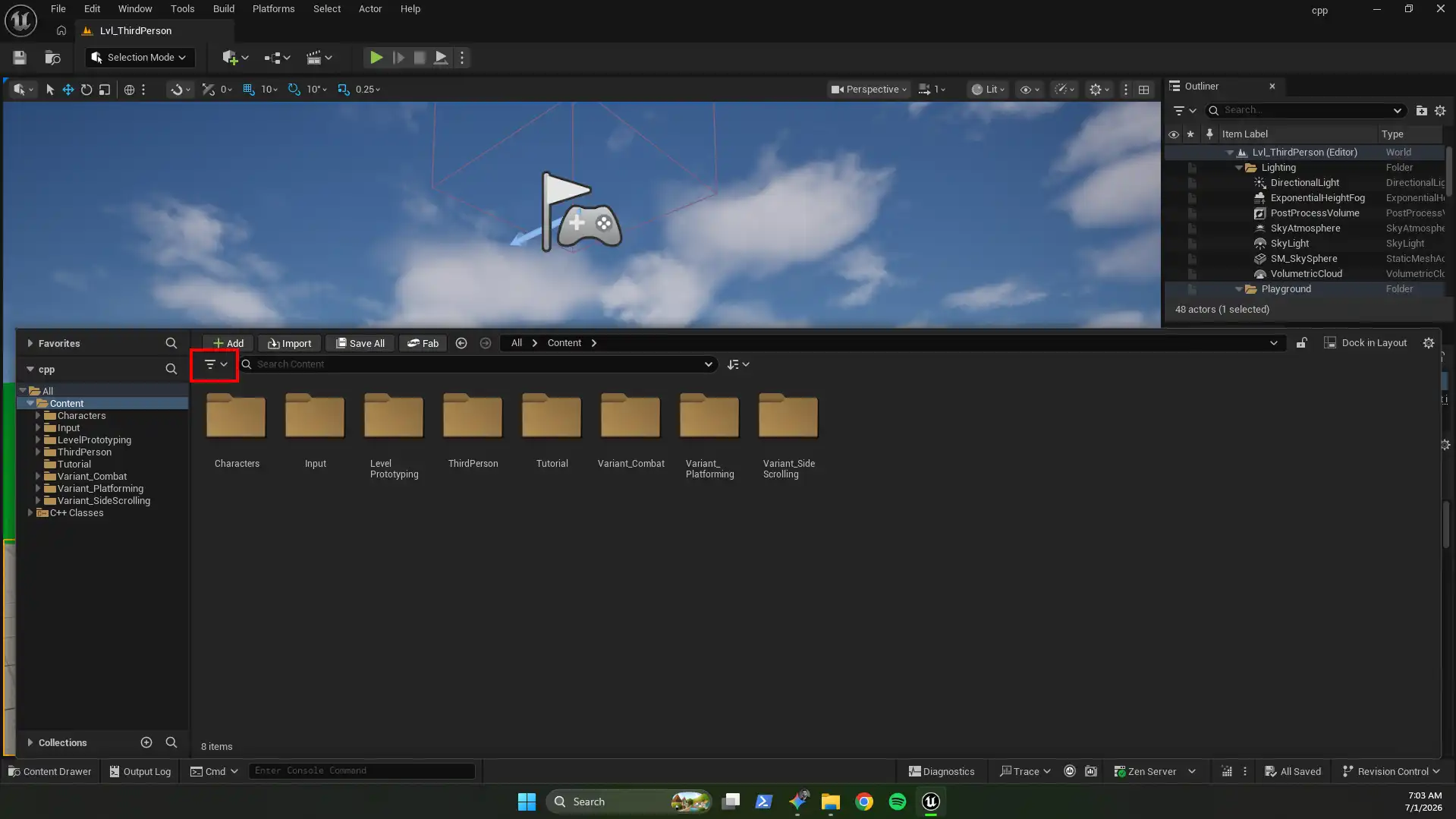 Open filters section in UE5 Content Browser