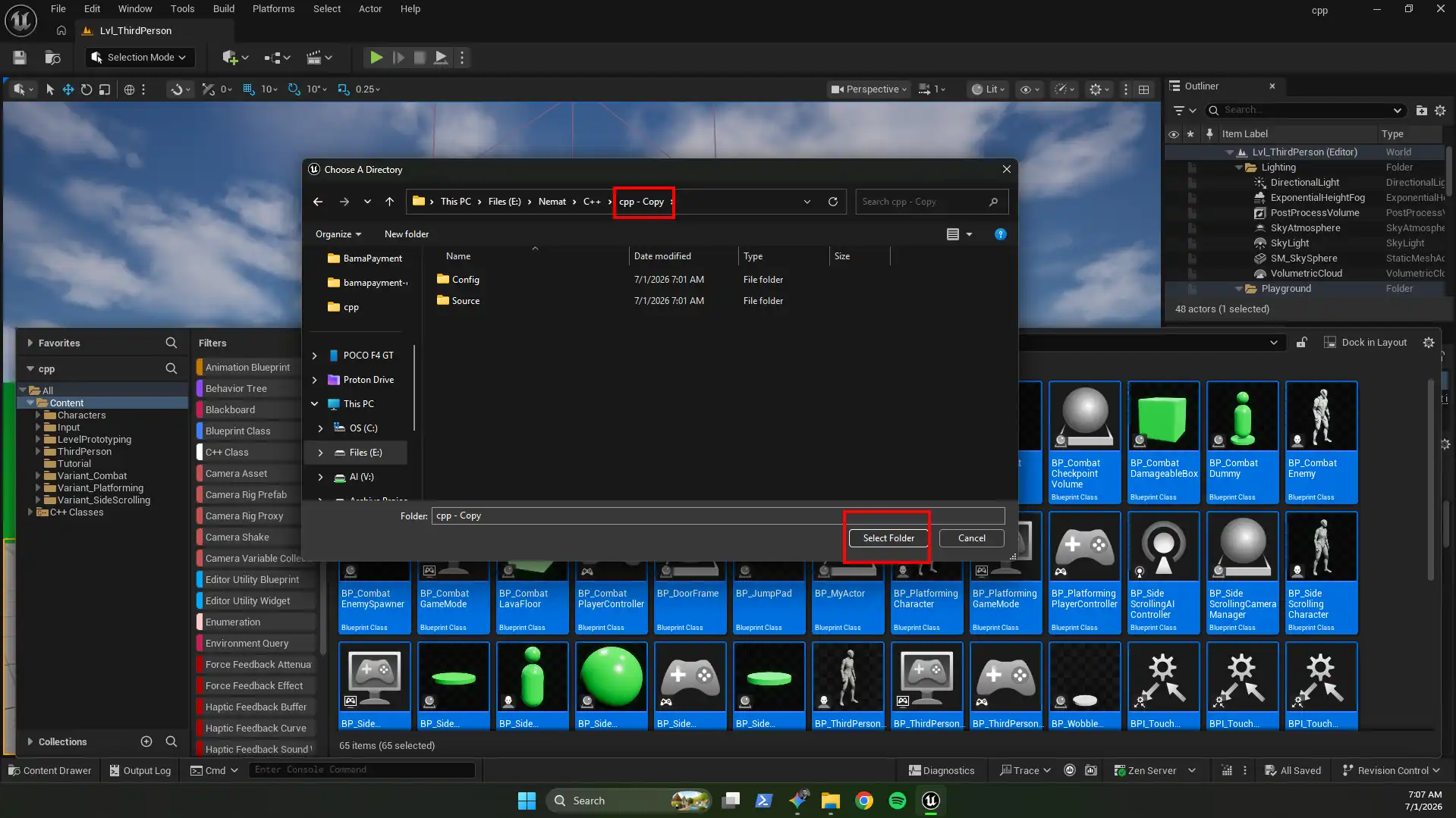 Set export target destination inside the cloned folder