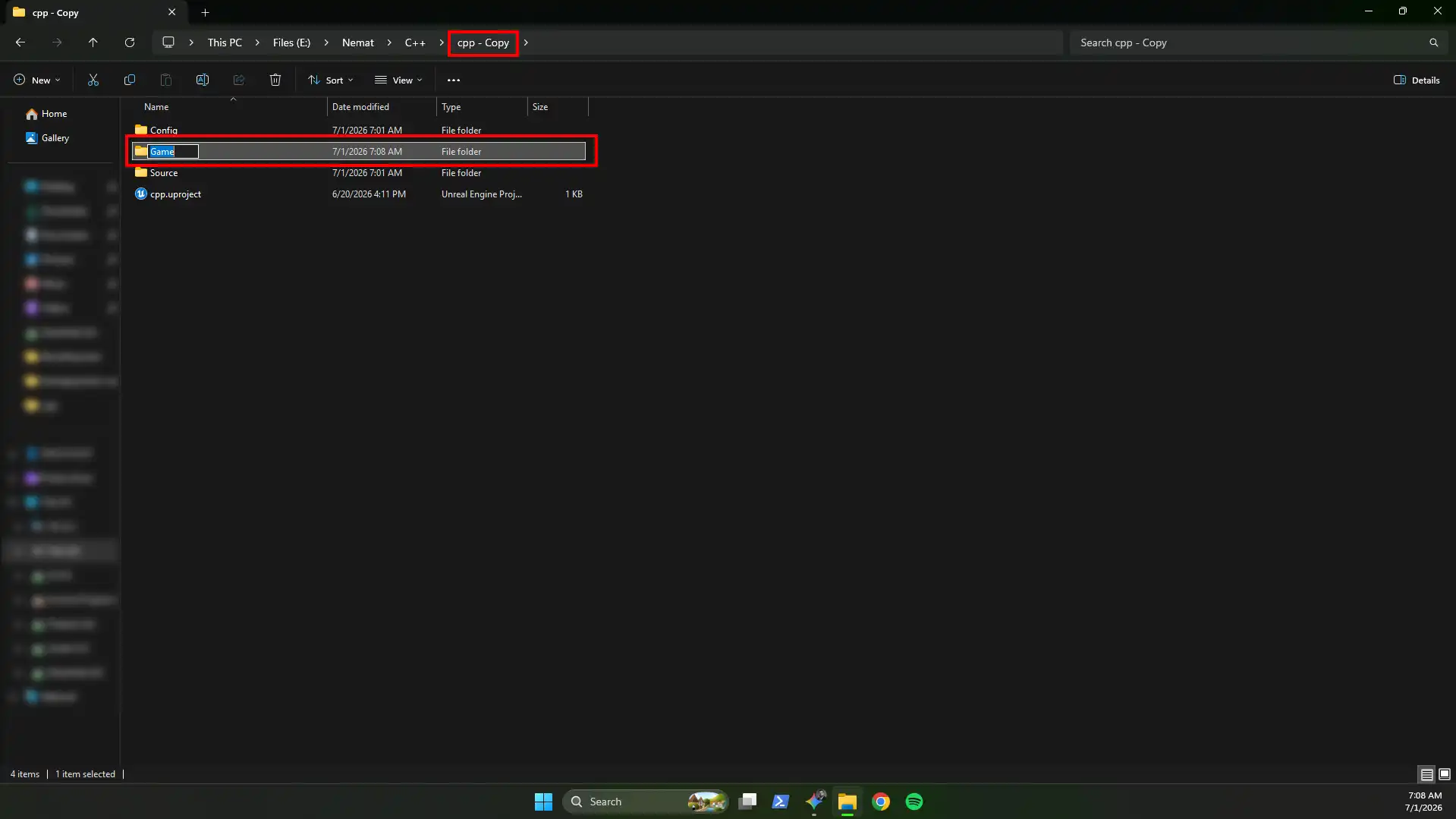 Rename exported Game folder to Content